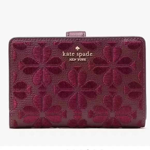 Kate Spade Maroon Floral Bifold Wallet (NWOT) - Picture 1 of 6